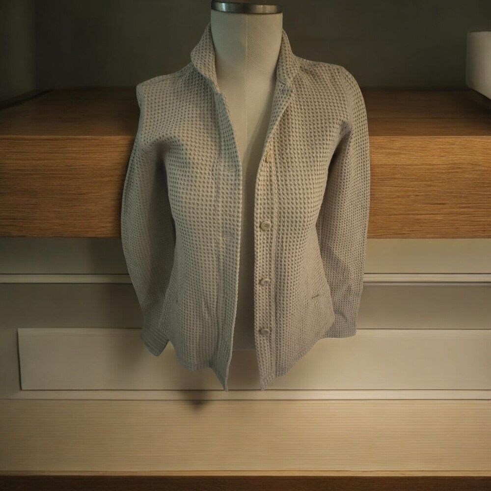 Eileen Fisher XS Beige Cream Italian Cotton Waffle Organic Coastal Shirt USA - Picture 15 of 15